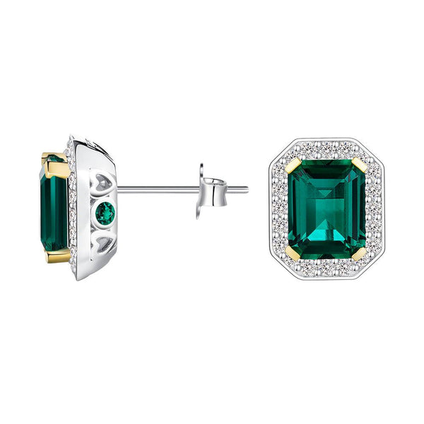 6 Ctw Emerald Cut Emerald Stud Earrings With Moissanite Pave Halo