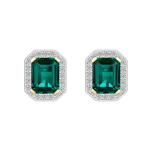 6 Ctw Emerald Cut Emerald Stud Earrings With Moissanite Pave Halo