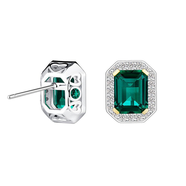 6 Ctw Emerald Cut Emerald Stud Earrings With Moissanite Pave Halo