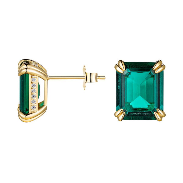 10 Ctw Double Prong Set Emerald Cut Emerald Stud Earrings