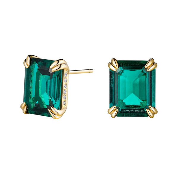 10 Ctw Double Prong Set Emerald Cut Emerald Stud Earrings