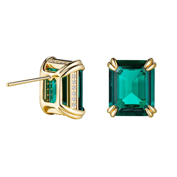 10 Ctw Double Prong Set Emerald Cut Emerald Stud Earrings