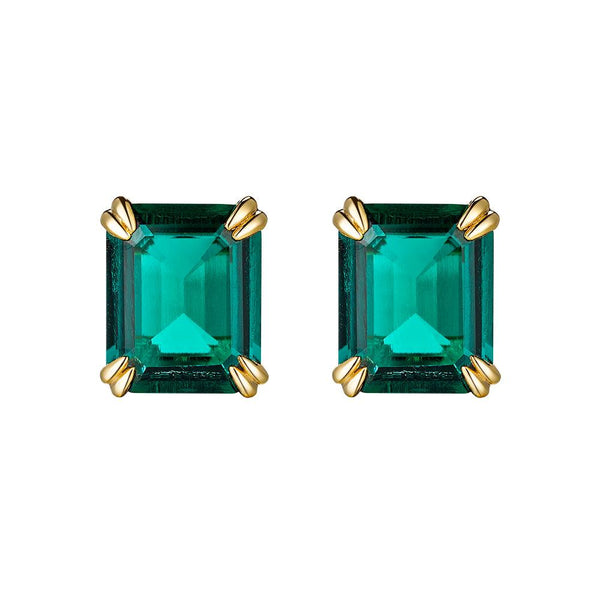 10 Ctw Double Prong Set Emerald Cut Emerald Stud Earrings