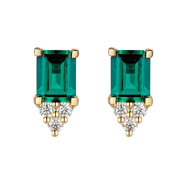 4 Ctw Emerald Cut Emerald Stud Earrings With Trio Moissanite Diamonds