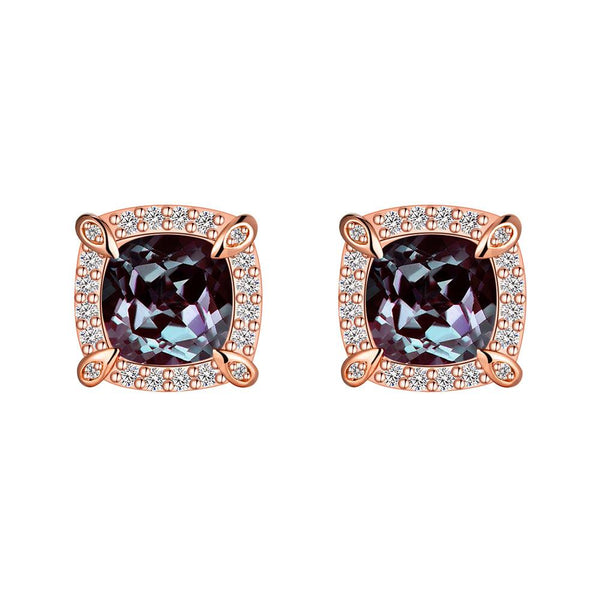 4 Ctw Cushion Cut Alexandrite Moissanite Pave Stud Earrings