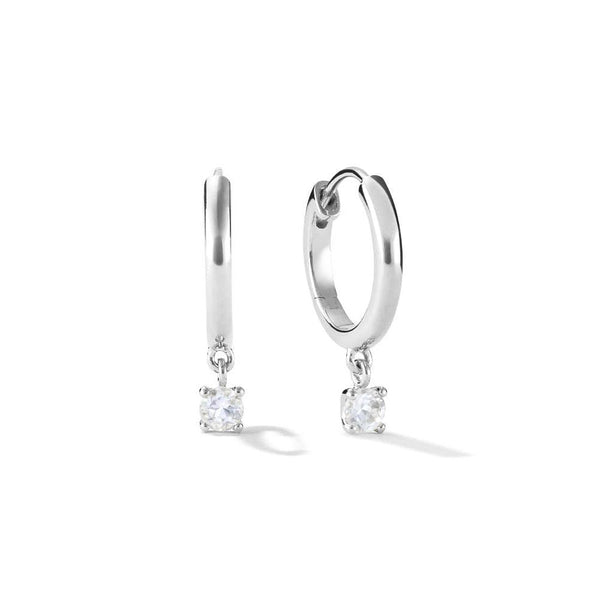 Huggie Hoop Earrings with Solitaire Drop