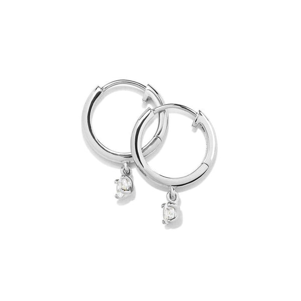 Huggie Hoop Earrings with Solitaire Drop