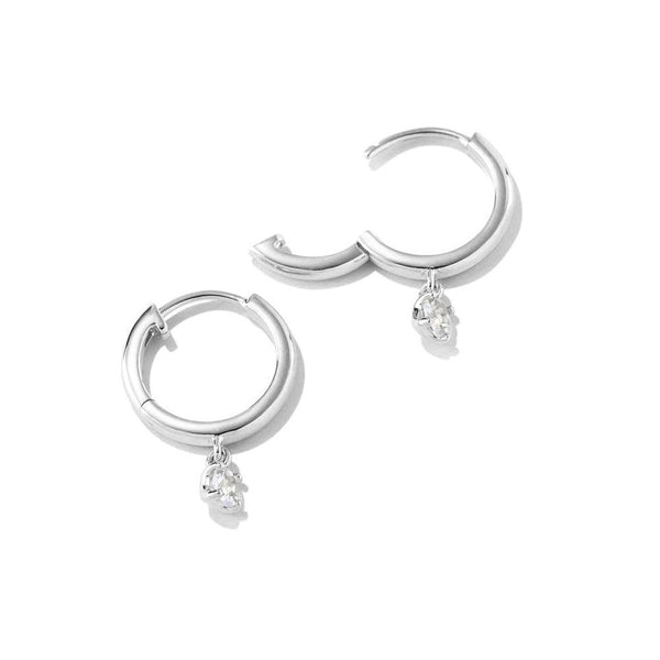 Huggie Hoop Earrings with Solitaire Drop