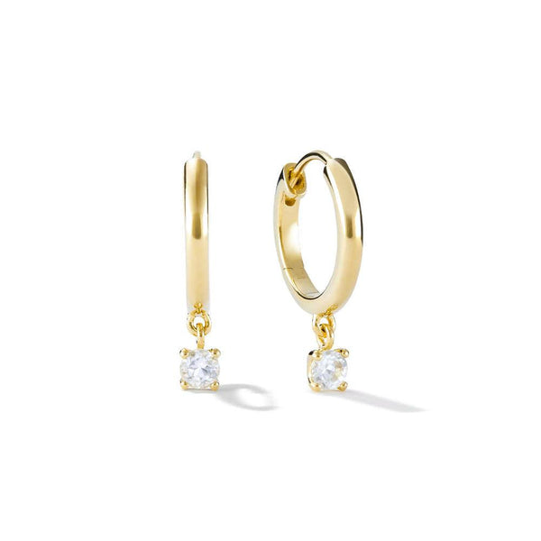 Huggie Hoop Earrings with Solitaire Drop