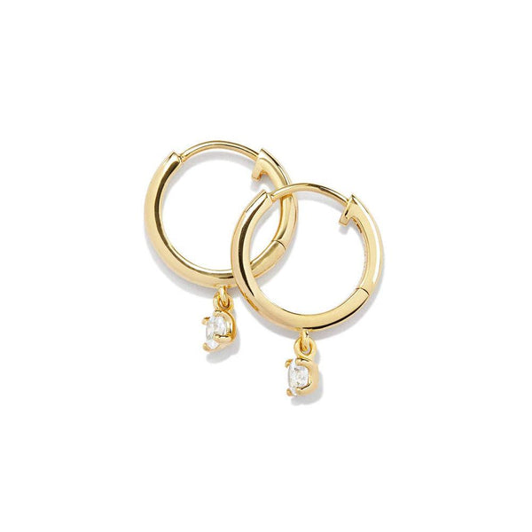 Huggie Hoop Earrings with Solitaire Drop