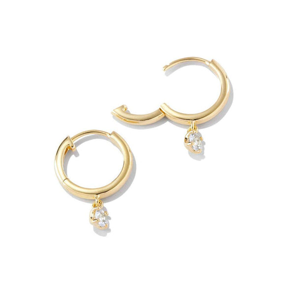 Huggie Hoop Earrings with Solitaire Drop