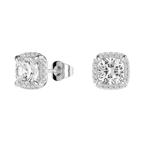 Cushion Cut Moissanite Shadow Halo Stud Earrings