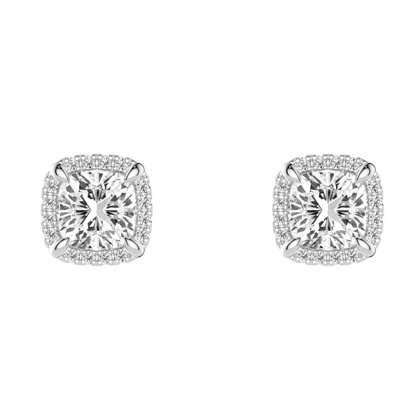 Cushion Cut Moissanite Shadow Halo Stud Earrings
