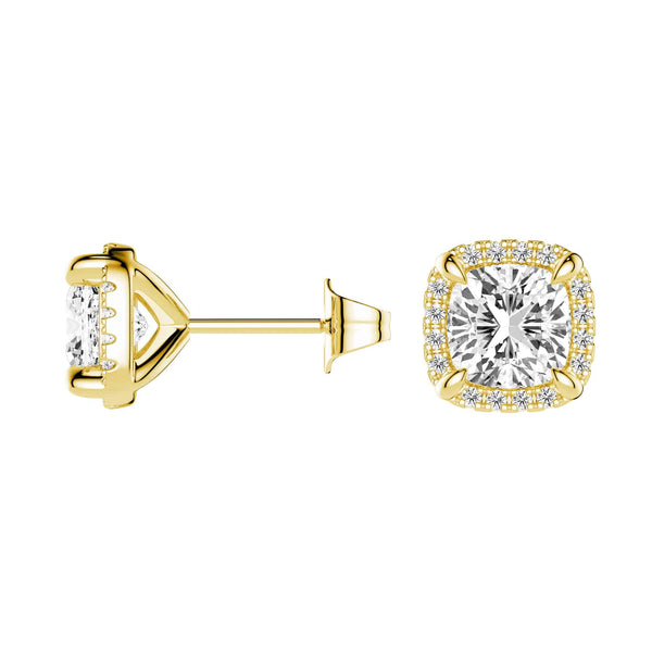 Cushion Cut Moissanite Shadow Halo Stud Earrings
