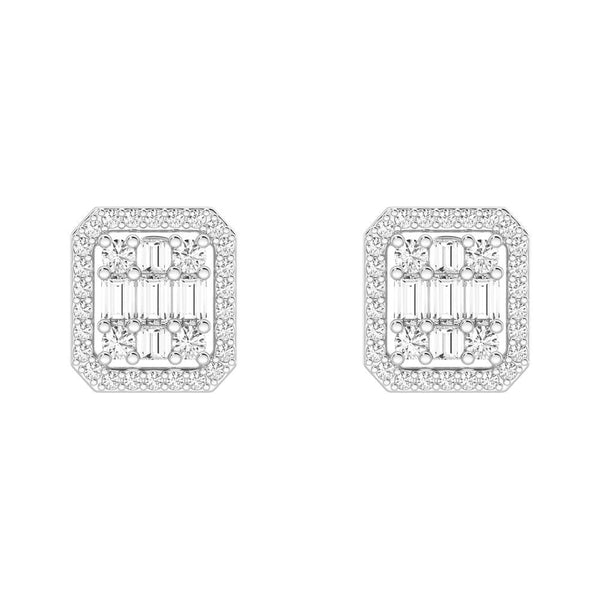 Infinity Halo Lab Grown Diamond Rectangular Cluster Stud Earrings