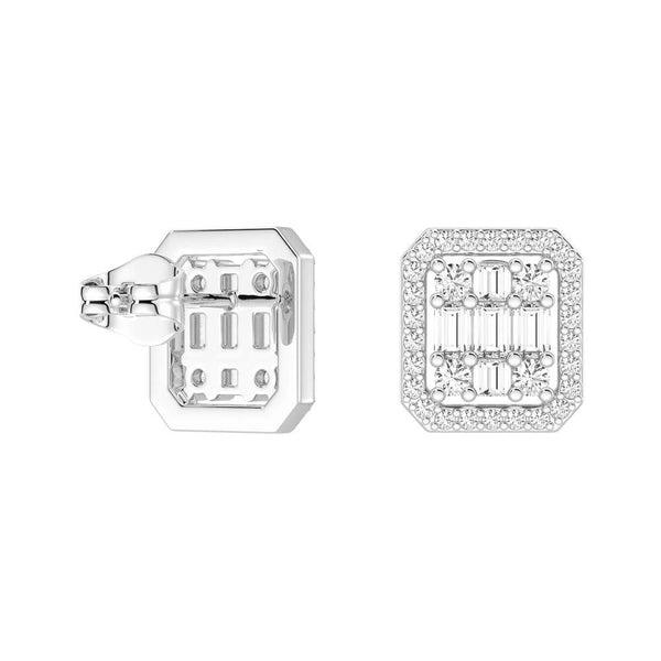 Infinity Halo Lab Grown Diamond Rectangular Cluster Stud Earrings