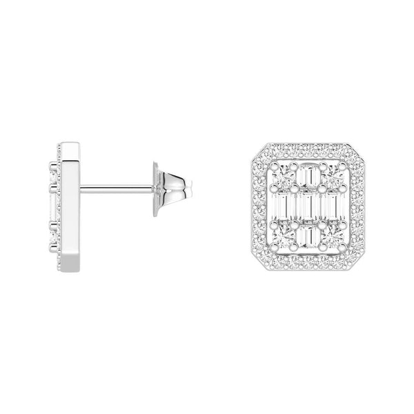 Infinity Halo Lab Grown Diamond Rectangular Cluster Stud Earrings