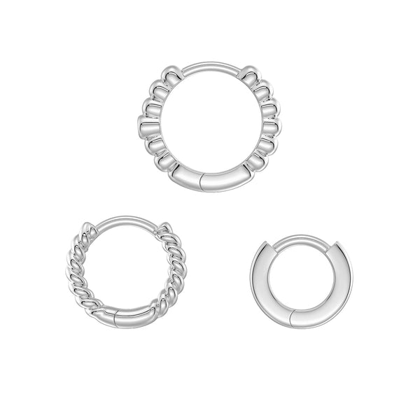 Triple Stack Hoop Earrings Set with Lab Grown Diamond Accent