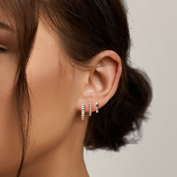 Triple Stack Hoop Earrings Set with Lab Grown Diamond Accent