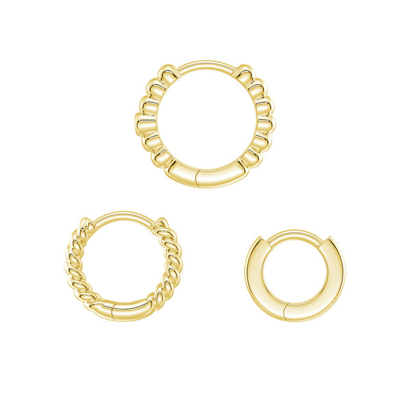 Triple Stack Hoop Earrings Set with Lab Grown Diamond Accent