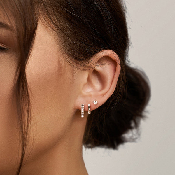 Triple Stack Lab Diamond Stud and Hoop Earrings Set