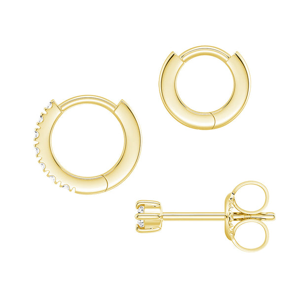Triple Stack Lab Diamond Stud and Hoop Earrings Set