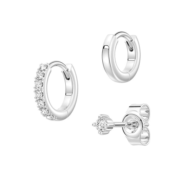 Triple Stack Lab Diamond Stud and Hoop Earrings Set
