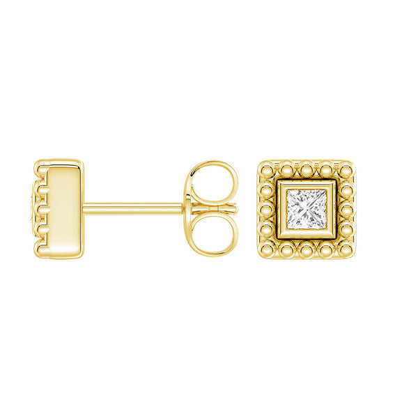 Convertible 2 in 1 Beaded Jacket Stud Earrings with Princess Cut Lab Diamond