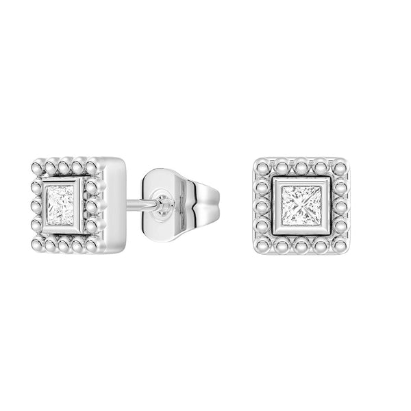 Convertible 2 in 1 Beaded Jacket Stud Earrings with Princess Cut Lab Diamond