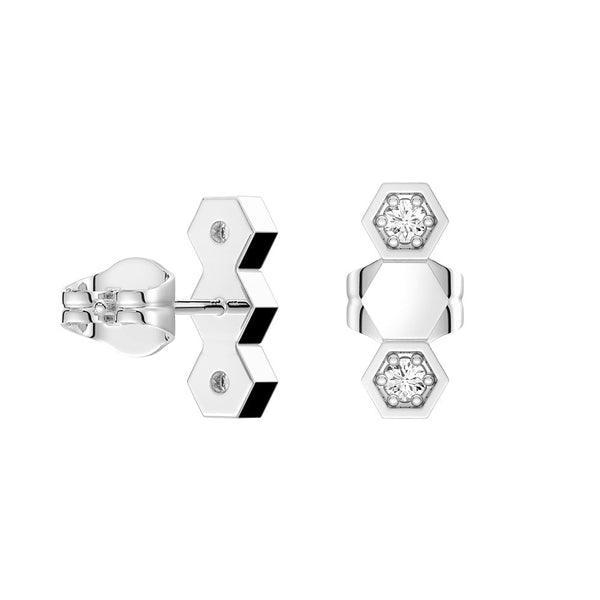 Honeycomb Hexagon Stud Earrings with Lab Grown Diamonds