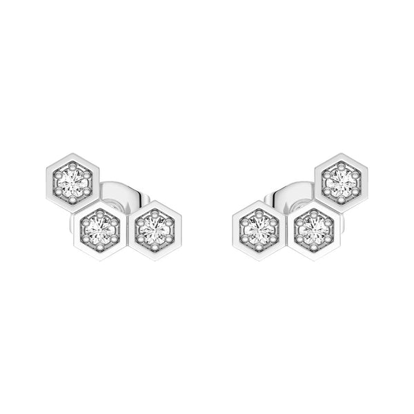 Honeycomb Hexagon Cluster Stud Earrings with Lab Grown Diamonds