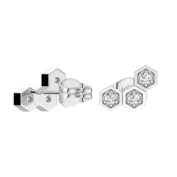 Honeycomb Hexagon Cluster Stud Earrings with Lab Grown Diamonds