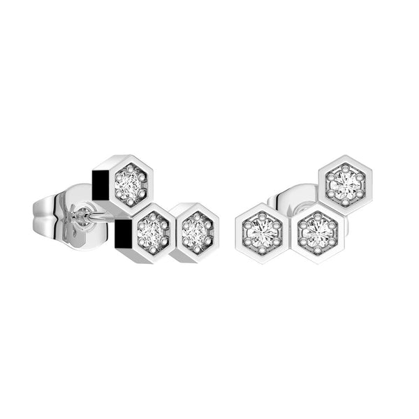 Honeycomb Hexagon Cluster Stud Earrings with Lab Grown Diamonds