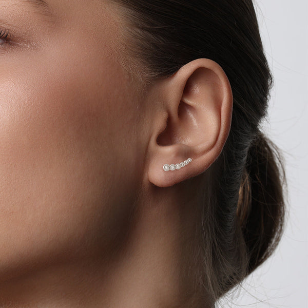 Moonlit Embrace Curved Bead Stud Earrings with Lab‑Grown Diamonds