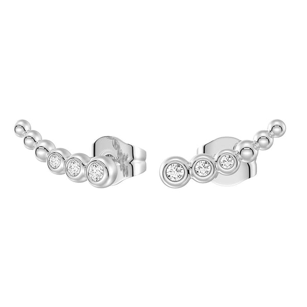 Moonlit Embrace Curved Bead Stud Earrings with Lab‑Grown Diamonds