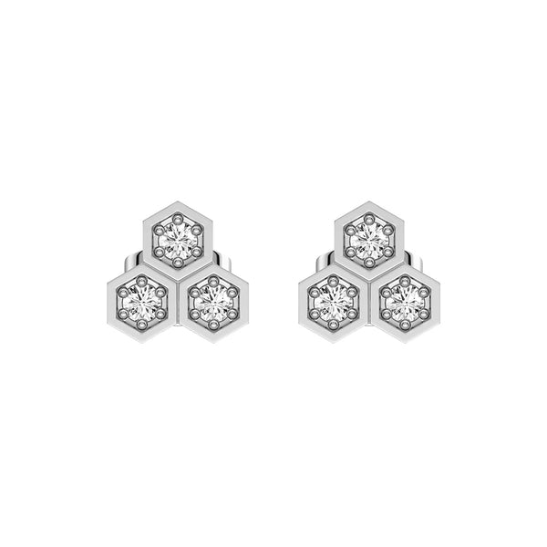 Honeycomb Trio Hexagon Stud Earrings with Lab Grown Diamonds