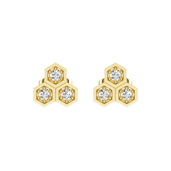 Honeycomb Trio Hexagon Stud Earrings with Lab Grown Diamonds