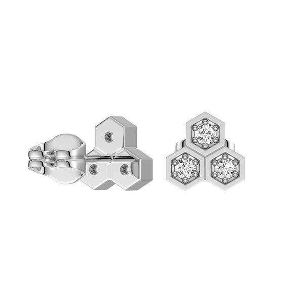Honeycomb Trio Hexagon Stud Earrings with Lab Grown Diamonds