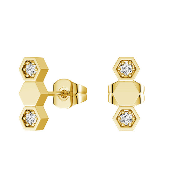 Honeycomb Hexagon Stud Earrings with Lab Grown Diamonds