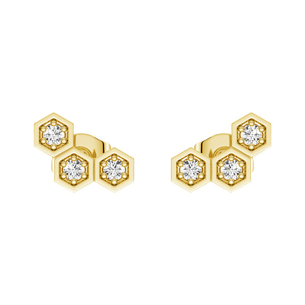 Honeycomb Hexagon Cluster Stud Earrings with Lab Grown Diamonds