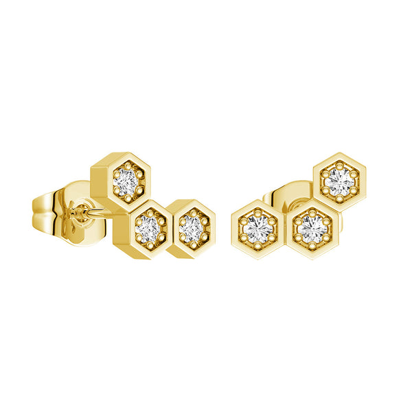 Honeycomb Hexagon Cluster Stud Earrings with Lab Grown Diamonds