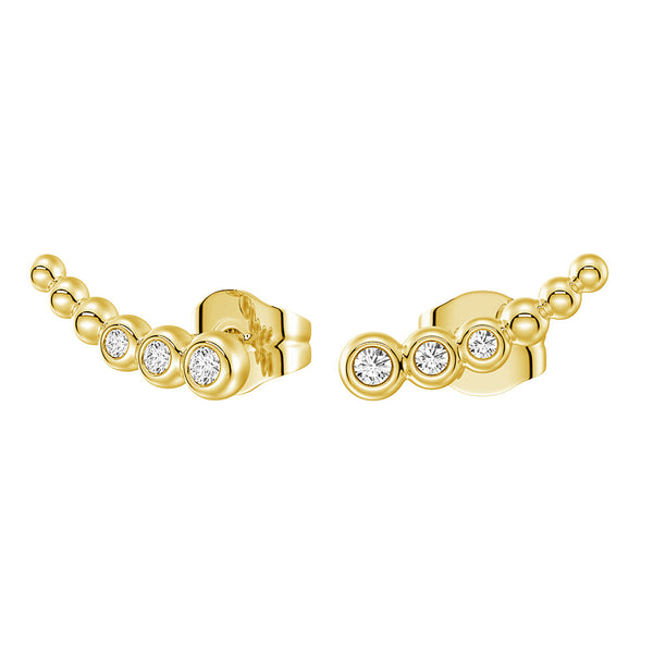 Moonlit Embrace Curved Bead Stud Earrings with Lab‑Grown Diamonds