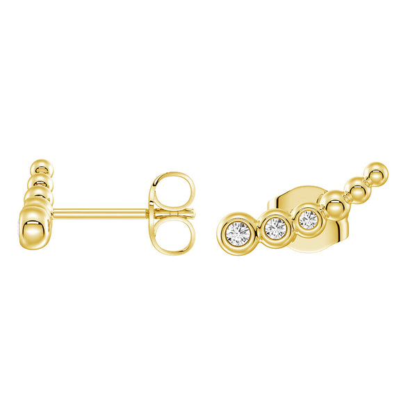Moonlit Embrace Curved Bead Stud Earrings with Lab‑Grown Diamonds