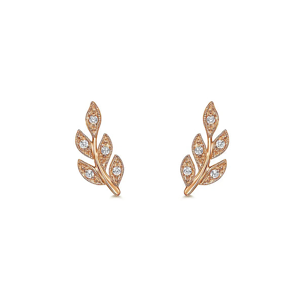 Couture Botanical Foliage Lab Grown Diamond Stud Earrings