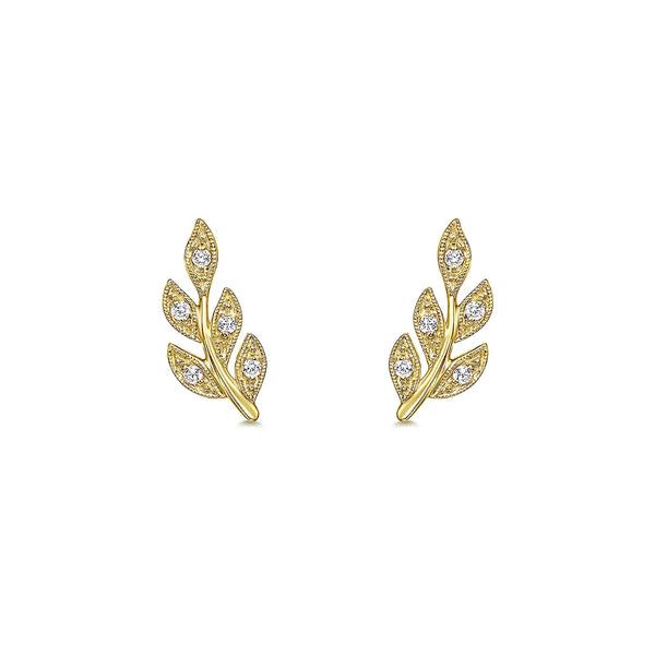 Couture Botanical Foliage Lab Grown Diamond Stud Earrings