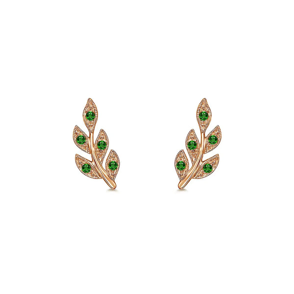 Couture Botanical Foliage Lab Grown Emerald Stud Earrings