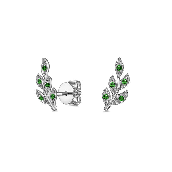 Couture Botanical Foliage Lab Grown Emerald Stud Earrings