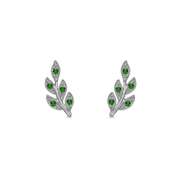 Couture Botanical Foliage Lab Grown Emerald Stud Earrings