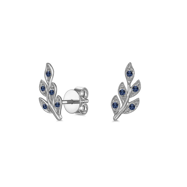Couture Botanical Foliage Lab Grown Sapphire Stud Earrings