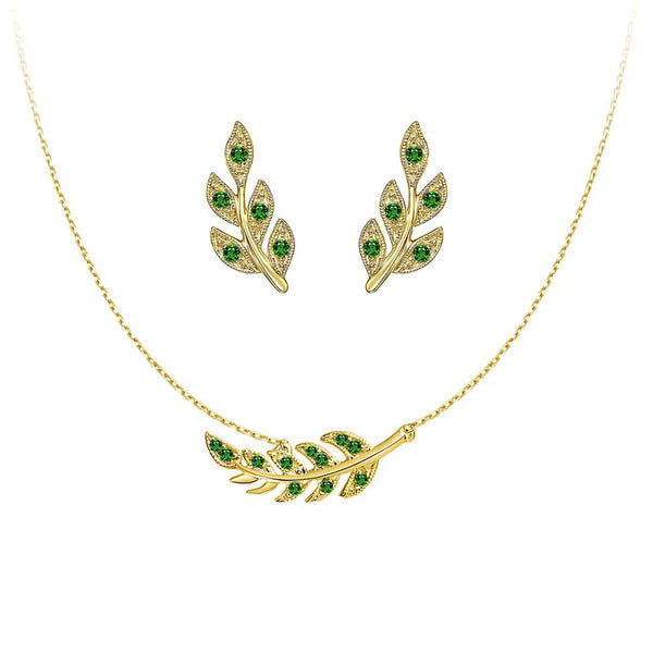Couture Botanical Foliage Lab Grown Emerald Necklace And Earring Set